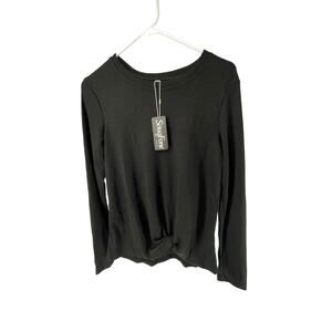 NWT SouqFone Black Thermal Waffle Knit Knit Waist Long Sleeve Top Women's Medium